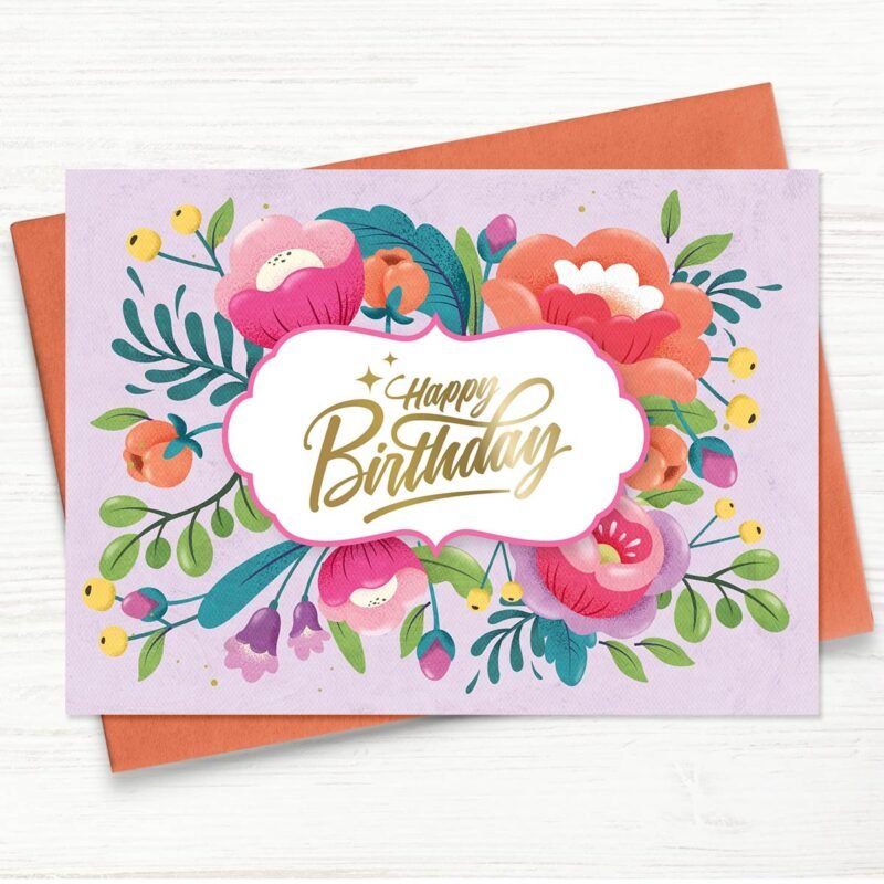 Floral Frame Happy Birthday Card