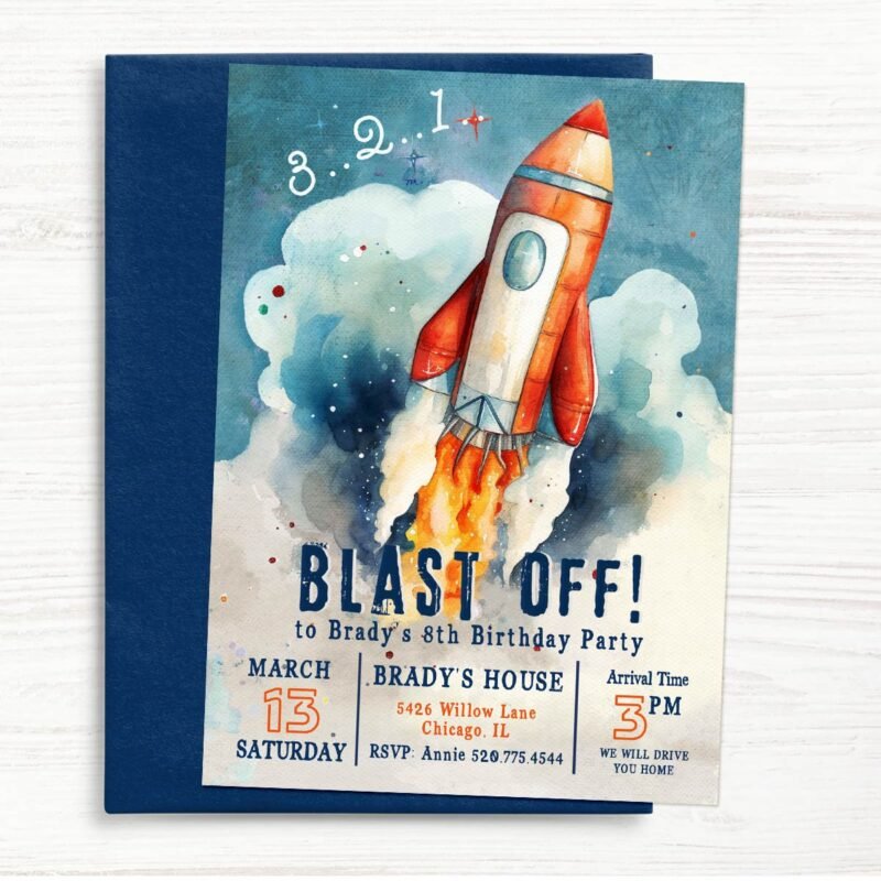 Blast Off Space Birthday Party Invite