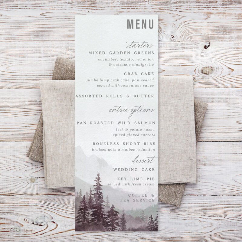 RUSTIC LODGE WEDDING MENU CARD