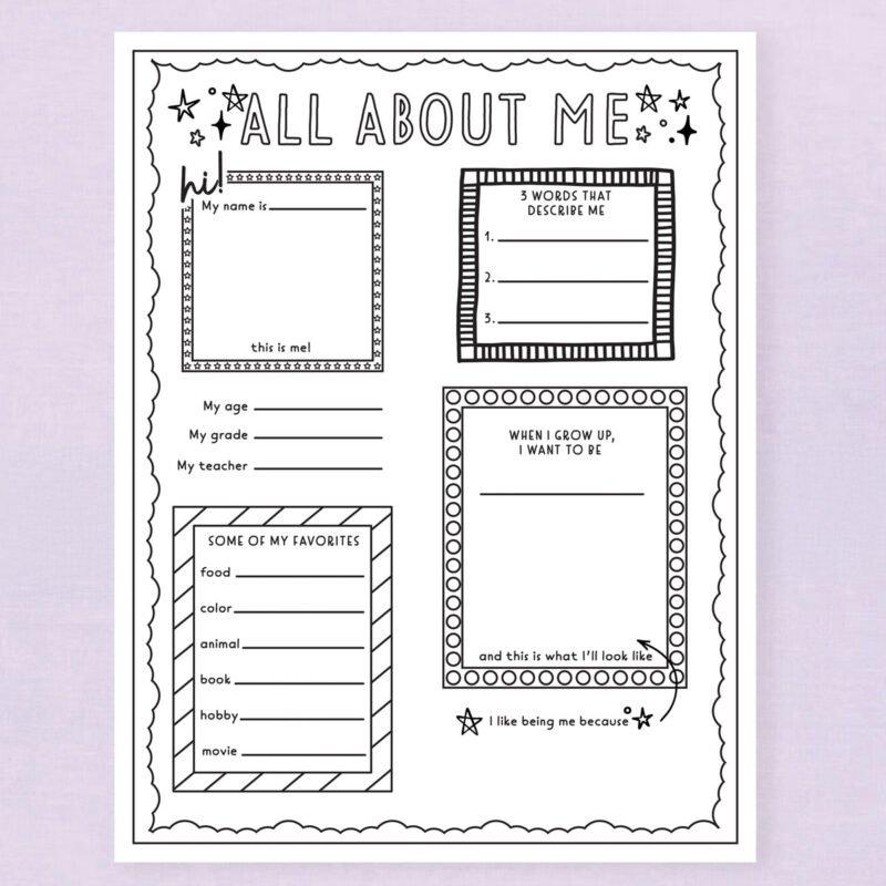 About Me Coloring Page